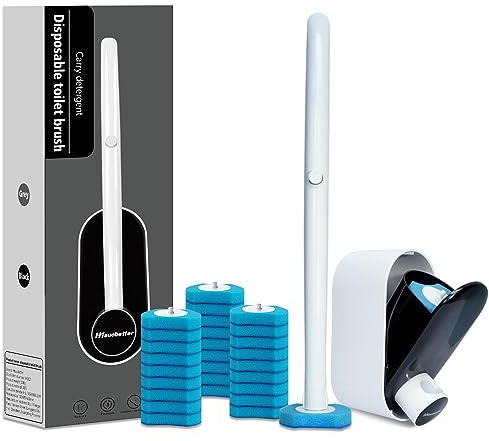 Hisucbetter Scopino e supporto usa e getta con 32 ricariche per WC con soluzione di lavaggio per la pulizia del WC, set di accessori per la pulizia del bagno, nero (confezione da 1)