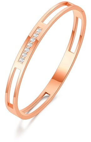 Philip Jones Rose Gold Plated Stainless Steel Channel Bangle Created with Zircondia® Crystals (7 Inch)