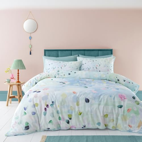 Appletree - Duck Egg Spring Duvet Cover - Single Bedding Size (135 x 200cm) - Soft 100% Cotton - 1 Pillowcase - Contemporary Floral Duvet Cover in Blue - Blue Bedding