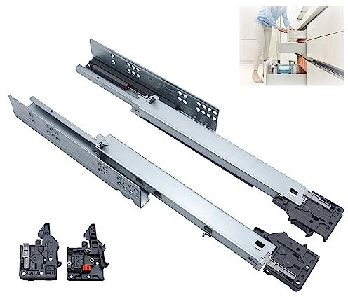 Guide per cassetti, guide per cassetti per armadietti, 1 paio di guide per cassetti con chiusura ammortizzata con regolatore, guida per cassetti a estensione completa, sottopiano, 10 12 14 16 18 20 21