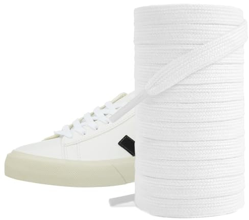 UamGlsob Lacci Piatti per Sneakers Veja Campo, Lacci per Scarpe da Ginnastica da 8 mm, Stringhe di Cotone di Ricambio (White, 63/160cm)
