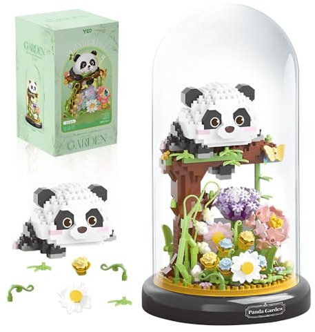 Lotvic Panda Blumenstrauß Baustein Set, 999 Klemmbausteine DIY Tiere Blumen Bauset Blumen Pflanzen mit Sockel und Staubschutzhülle, Mikro Blumens Bausteine, Geschenke für Kinder und Erwachsene