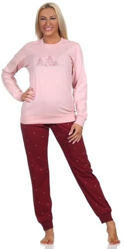 Normann Damen Langarm Schlafanzug Pyjama mit Bündchen in winterlicher Optik, Farbe:Altrosa, Größe:40-42