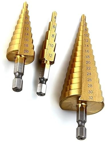 3 Pcs HSS Steel Step Cone Drill Titanium Bits Set – Multi-Size for Metal, Wood & Plastic, Durable & Versatile Drill Set