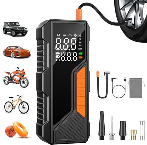 bedee Tragbare Elektrische Luftpumpe, Akku Luftpumpe,12v Elektrische Fahrradpumpe mit Digitalem Druckmesser, Led-Licht, 150 Psi Luftkompressor FüR Auto Fahrrad Motorrad