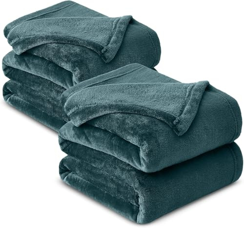 Hafaa Fleece Blanket King Size for Bed - Fluffy Throws for Sofas Couch 2 Pack - 400 GSM Soft Cosy Extra Large Warm Throw Blankets for Adults, Emerald, 230x270cm