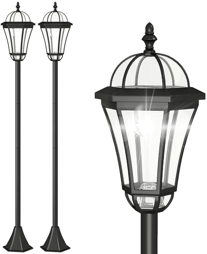 Outsunny 2 lampadaires sur pied solaires extérieur, lumières solaires extérieurs avec 2 lampes LED blanc 6000K étanche, pour chemins, terrasses, ou piscines, noir
