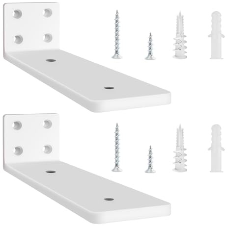 2 Pzs Soporte Estanteria Pared, 15 cm Soporte Balda Flotante de Madera, Escuadras Para Estanterias Metalicas Invisibles, L Soporte Baldas Pared Industrial con Tornillos (Blanco)