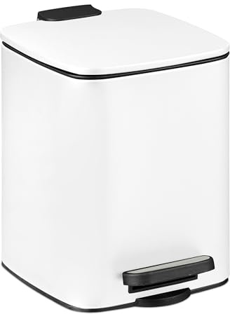 Relaxdays 6 l papperskorg badrum mjuk stängning avtagbar innerbehållare metall pedalhink med lock toalett vit