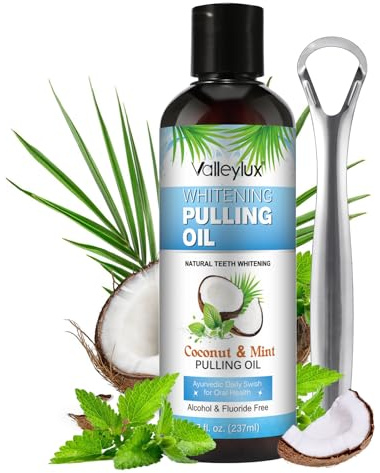 Coconut Oil Pulling Mouthwash-Natural Whitening Pulling Oil with Coconut & Mint Helps with Teeth Cleaning Fresh Breath-Alcohol Free