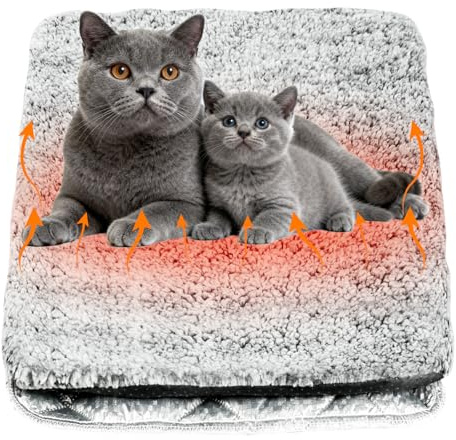 Adiwo Självuppvärmande kattdyna, 60 x 45 cm självuppvärmande husdjursmatta, mysig lugnande kattfilt, elektriskfri uppvärmd matta, avtagbart skydd med dragkedja, halkfri, maskintvättbar, för att passa