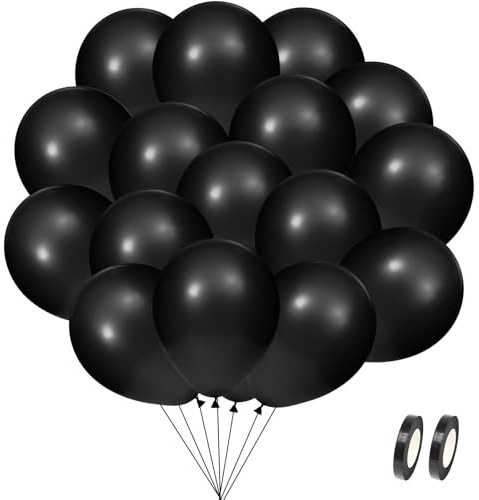 Lot de 120 Ballon Noir, 12 Pouces Ballons Gonflable Anniversaire pour Noir Thème Anniversaire Mariage Evénements Fête Décorations Halloween