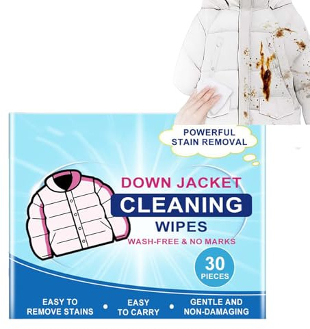 30PCS Down Jacket Cleaning Wipes - Individually Wrapped Fabric Stain Remover for Jackets, Clothes, Shoes & Bed | Instant Oil & Stain Removal, Portable for Outdoor, Ski & Travel (30, 1PCS)