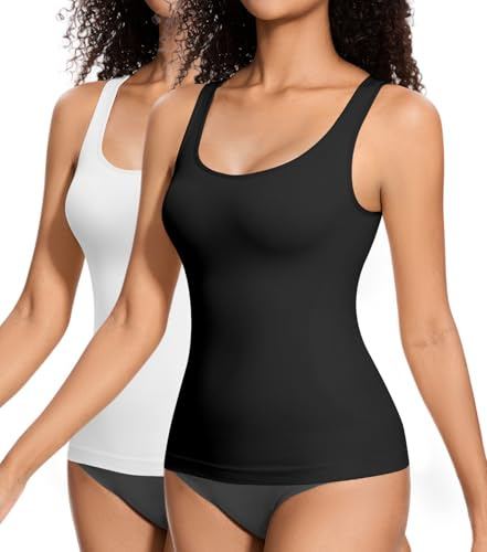 ONEW Compressions Tank Top for Women Tummy Control Shapewear Top Waist Trainer Cami Vest with Wide Straps