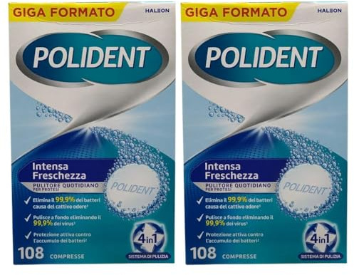 2X Pulitore Quotidiano Per Protesi Dentali, Intensa Freschezza, Essenza di Menta, Confezione Da 108 Compresse