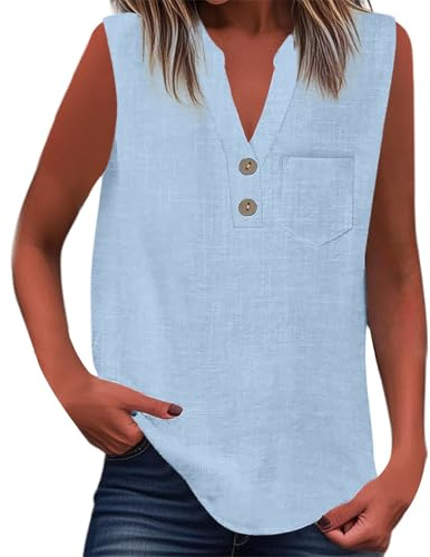 Générique 2026 Chemisier Tendance pour Femme, Tenue décontractée, Haut boutonné sans Manches, Polyvalent, Couleur Unie, idéal pour Les Jeans