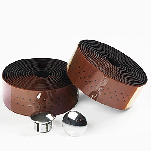 knowing 200cm PU Leder Fahrrad Lenkerband, Bike Ribbon Lenkerband, Road Bike Lenkerbänder Griff Tape mit Endkappen, 2pcs (Brown)