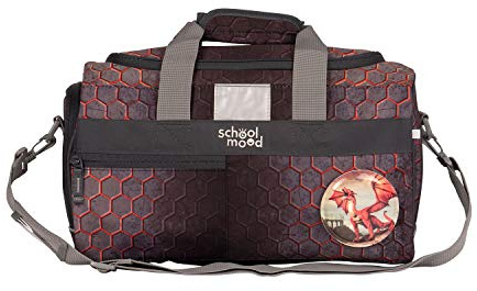 School-Mood Sporttasche für die Grundschule - Geräumig, mit Nassfach, Reißverschluss, abnehmbarem Schultergurt & reflektierenden Flächen, Trainingstasche & Freizeittasche (Mika Drache)