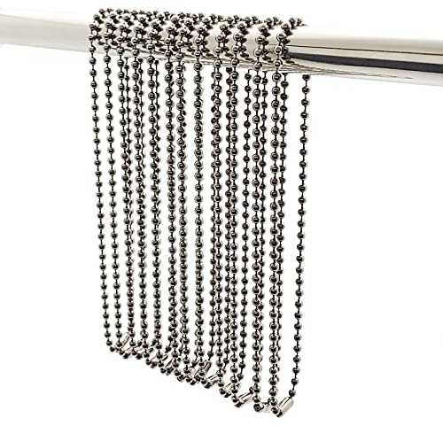 Black Nickel Shower Curtain Hooks, 27 Inch Ball Chain Design, 12 Pack Rust-Resistant Metal Curtain Rings for Bathroom Rods, Heavy Duty 4.5mm Shower Curtain Hangers