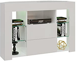 Panana100cm Corner Sideboard TV Stand Cabinet With RGB LED Lights Television Stands Cabinet 2Door and 7 Open Media Storage for TVs up to 50 Inches (white)