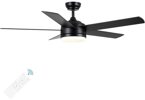 YUHAO 52 Inch Black Ceiling Fan with Light and Remote Control.Noiseless,Dimmable,3CCT,6 Speeds Reversible, DC Ceiling Fans for Indoor or Covered Outdoor Use.ETL Listed