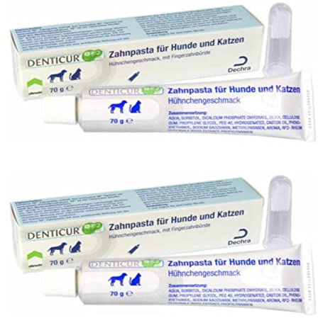 Dechra Denticur RF² Zahnpasta für Hunde und Katzen mit Fingerzahnbürste - Doppelpack - 2 x 70g