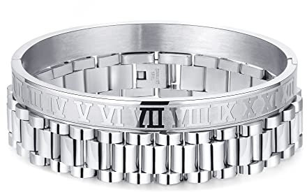 FUNEIA 3 Stücke Edelstahl Armbänder für Herren Charm Armband Herren Verstellbare Armbänder Männer Luxus Roman Royal Crown Schmuck Geschenke (Silber)