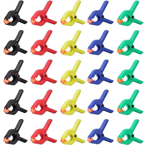 25 Pièces Pinces à Ressort, Pince de Serrage, Heavy Duty Pinces à Ressort, Pince a Ressort Plastique, 2 Pouces Pinces Clips Nylon, pour Studio de Photographie (5 Couleurs)