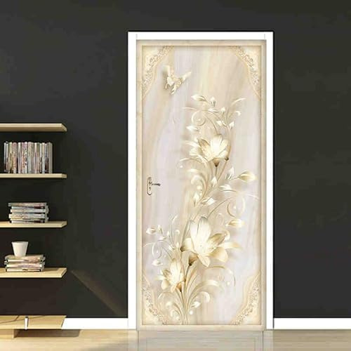 Adesivo per porta rimovibile autoadesivo in PVC Carta da parati con fiori in marmo dorato Decorazione per porta del soggiorno Adesivi murali con decalcomania 3D