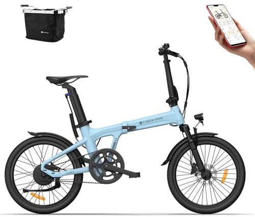 Ado Air20S Bicicleta Eléctrica Plegable, Ebike 37N.m, Transmisión por Correa, Pantalla LCD, Sensor de par, 36V 9.6Ah Batería Alcance de 100 KM, Cesta Delantera Plegable (Versión Amortiguadora)