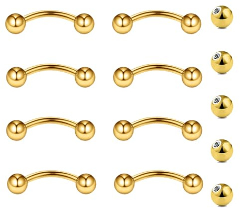 Besyvvin Ögonbryn Rook Piercing Daith Helix Böjd Bar 8 mm Rostfritt Stål 16G Bananpiercing Ögonbryn Piercing Silver och Svart Guld