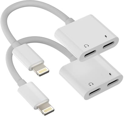 Adaptador Lightning Jack Auriculares (2 Pack) 2 en 1 Rápida Carga Cable Aux Auriculares Auriculares Accesorios para Apple iPhone 14 13 12 11 Pro Max 7 8 Plus X SE XS XR para iPad Air Divisor