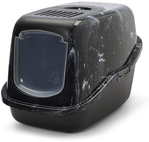 Moderne Katzentoilette Katzenklo Haubentoilette Nestor schwarz-marmor 56 x 39 x 38,5 cm