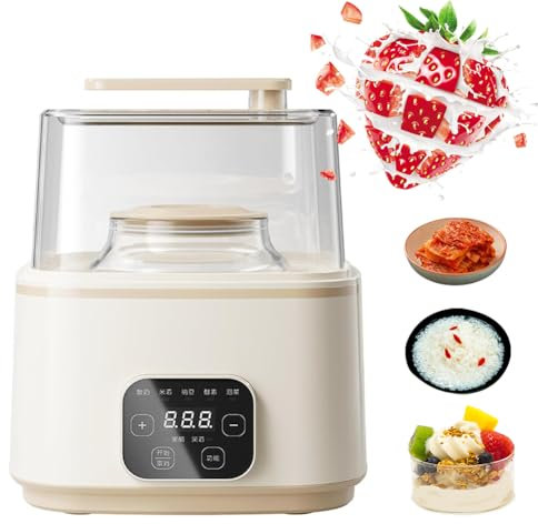 Macchina Automatica per La Produzione di Yogurt, Yogurtiera 1l+2l, Macchina per La Fermentazione del Natto Multifunzionale, 5 Programmi Preimpostati, Pannello Touch LED, Yogurtiera Elettrica per