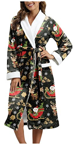 Bata de baño de toalla para mujer, bata de Navidad para mujer, pijama de Navidad, reno, Papá Noel, bata de baño de lujo, bata cálida de invierno, ropa de Navidad para mujer, pijama de árbol de