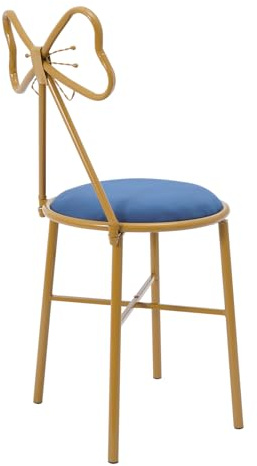 Eapmic Vanity Chair Velvet Makeup Stool with Butterfly Backrest, Bow Knot Design Seat, Gold Metal Frame Lounge Chair for Girls Bedroom Living Room Dressing Room Lounge Dining (Blue, Velvet)