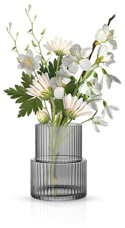 LOMUG Glas vaser, vas dekoration, handgjorda vaser, estetisk, blomvas modern, glasvas stor, blomvas för hem, kontor, perfekt hylla (mörkgrå)