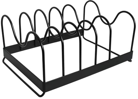 Rieoany Schneidebrett Halter mit 5 Fächern Topfdeckel Pfannen Teller Organizer Tellerhalter Deckelhalter Küche Schwarz Rippchenhalter Plate HolderPfannenhalterGeschirrhalter Deckelhalter Schublade