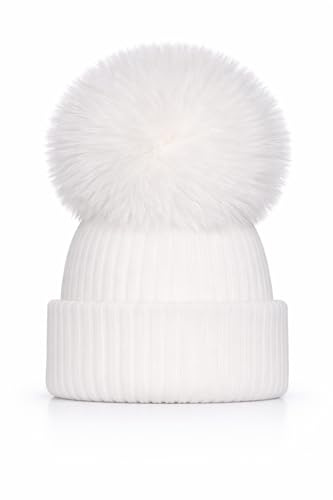 SOHOBABY™ British Made Soft Stretchy Single Frilly Pom Plain Baby Boy Baby Girl Hat (UK, Age, 0 Months, 3 Months, White)