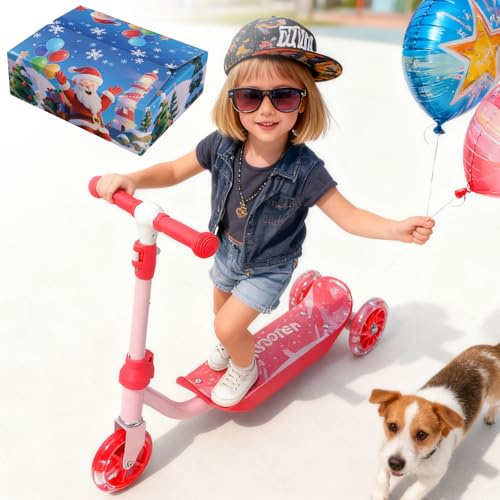 Scooters for Kids 3-5: 3-Wheel Light Up Scooter with Flexible Steer & 3-Adjustable Height for Boys Girls Outdoor Indoor Recreational Transport (Pink)