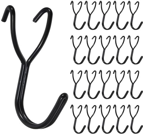 LIFKOME 20 Ganchos para Panel Perforado de Acero Inoxidable Ganchos Resistentes para Colgar Herramientas Accesorios Multiusos para Estanterías Color Negro 32 MM de Distancia entre