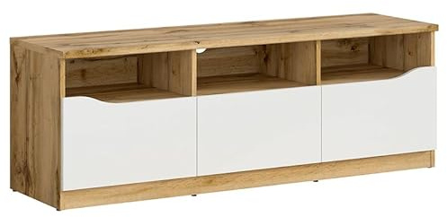 PEGANE Meuble TV avec 3 tiroirs, Coloris chêne Wotan/Blanc Brillant - Longueur 135 x Profondeur 39,5 x Hauteur 47,5 cm