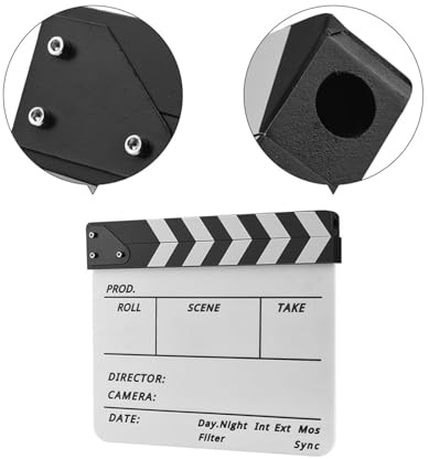 ZJchao Tablilla de Borrado en Seco para Televisión, Cine y Producción de Películas, Pizarra de Escenas del Director con Marcador y Borrador (Palo Blanco Negro.)