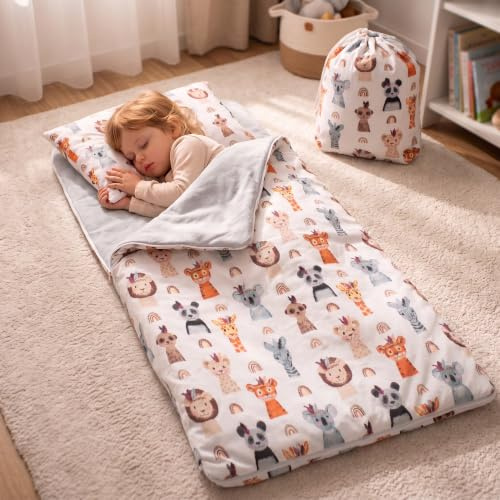 PinkZebra Sac de Couchage pour Enfants 140 x 75 cm + taie d'oreiller 60 x 40 cm pour Filles et garçons, Oeko-Tex, en Coton avec Double Fermeture à glissière, Fermeture à glissière de Garage et Sac