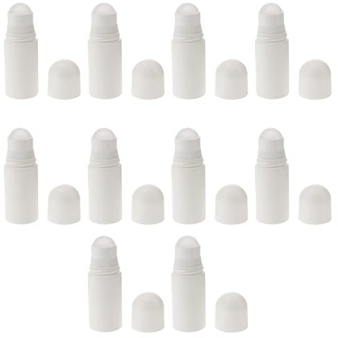Healifty 10pcs Plastic Roller Bottles 50ML Empty Refillable Rollerball Bottle for Essential Oils Perfume Cosmetics White