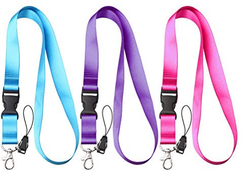 kuou 3 Stück Schlüsselband Lanyard, 47cm Ausweishülle Bunt Nylon Umhängeband Schlüsselbänder mit Abnehmbarer Schnalle für Schlüssel Ausweishüllen Arbeitskarte(Blau, Rosa, Lila)