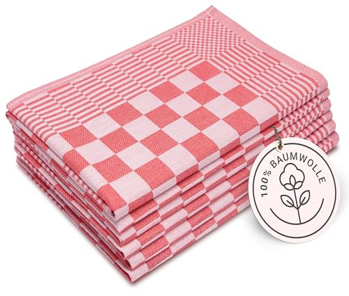 ZOLLNER 6er Set Geschirrtücher Baumwolle in 65x65 cm - extrem saugstarke und robuste Küchentücher - waschbar bis 60°C – in rot kariert - Gastronomiequalität - Oeko Tex® Zertifiziert