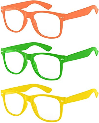 Boolavard 3 Pairs Kids Clear Lens Glasses Protect Child's Eyes from UVB UVA Blocking (Orange, Green, Yellow)
