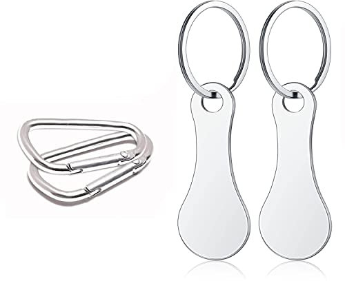 Luvadeyo Set di 2 Gettoni per Carrello della Spesa in Acciaio Inox, Portachiavi e Chip per Tutti i Carrelli