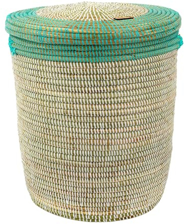 YAADU XXL Cesto per la biancheria con coperchio 50L - Cesto intrecciato, cesto per giocattoli, cesto per la biancheria, raccoglitore per la biancheria Modello Ta-Mery (Turchese)